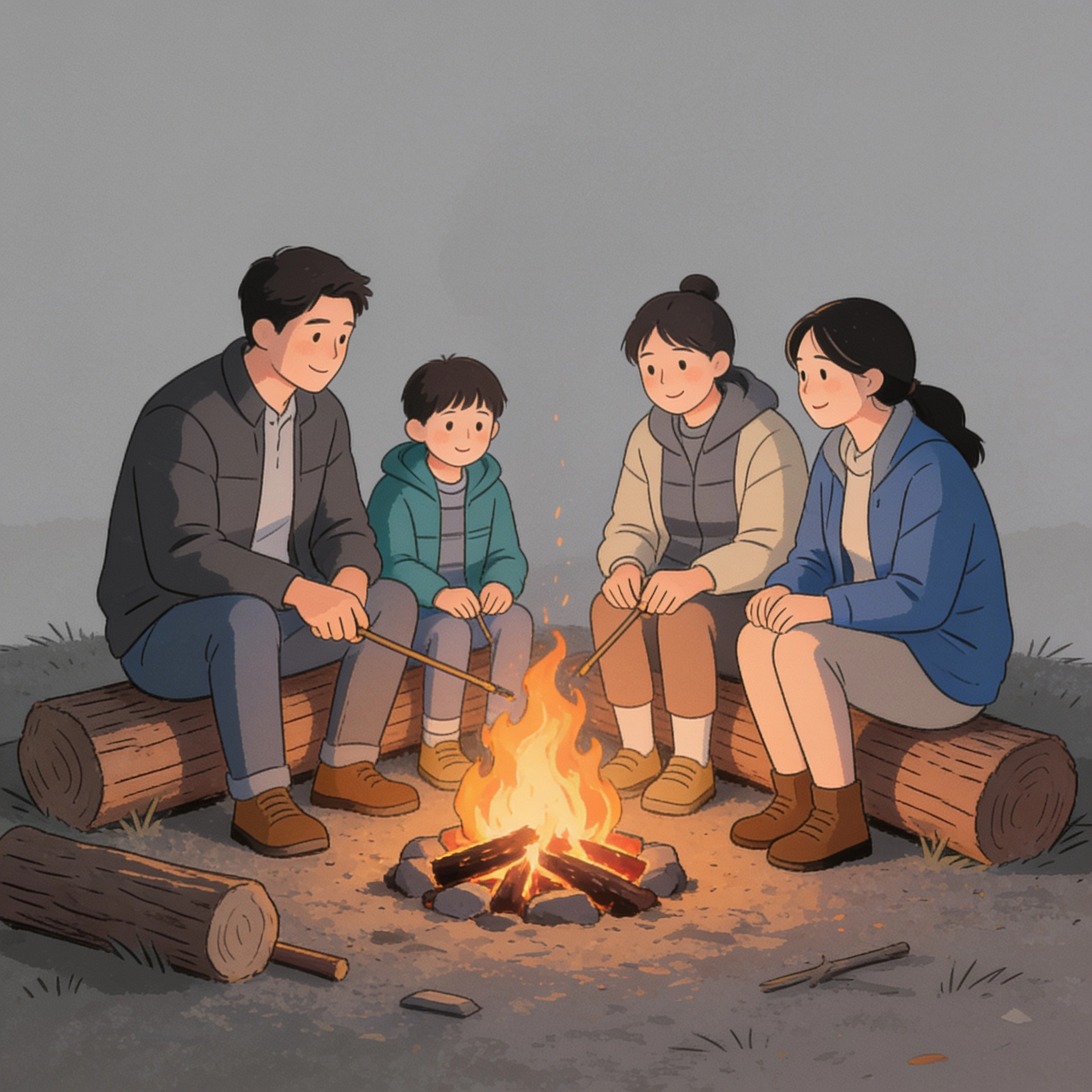 Learners gathered around a campfire, swapping stories
