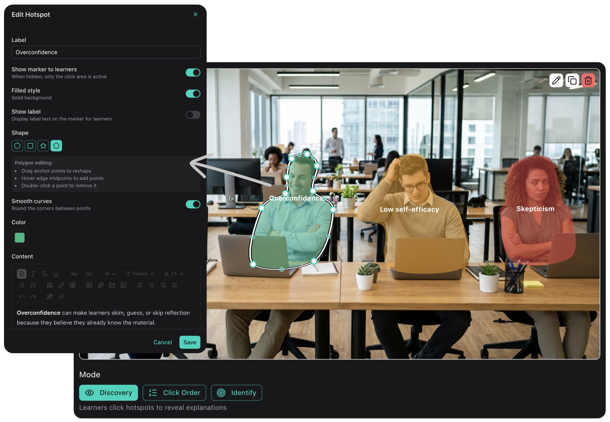Discovery-based learning with hotspot images